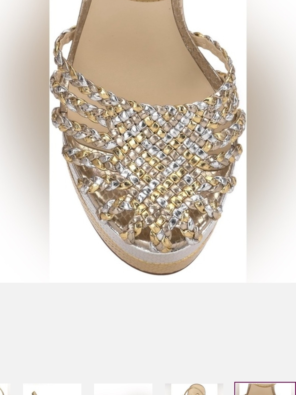 Jessica Simpson Gold and White Braided Platform Ankle-Strap Heels - Picture 6 of 7